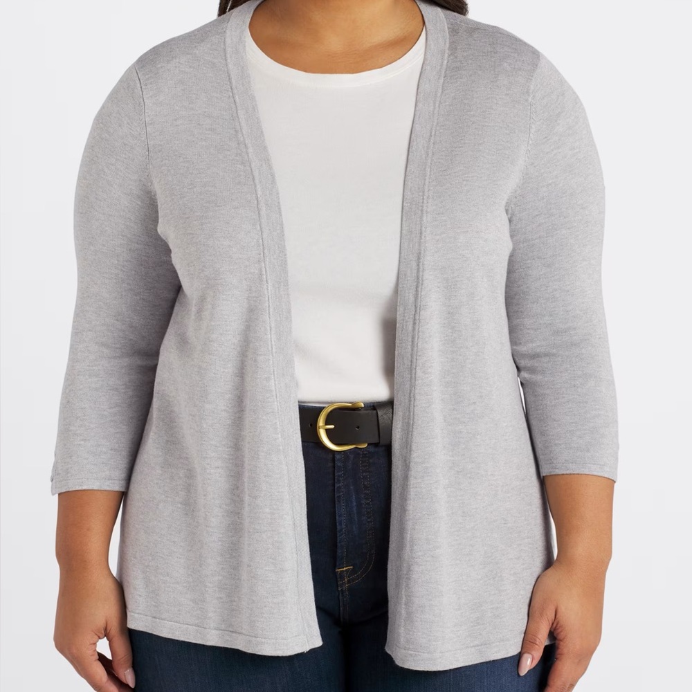 Gray Open-Front Women's Cardigan - Picture 2 of 6